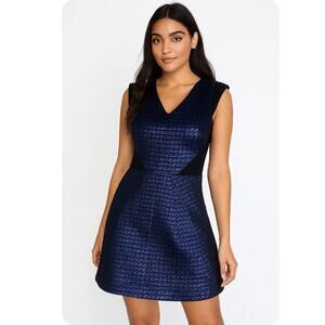 Tibi Quilted Lurex Jacquard Dress blue black SIze 2 Navy blue/black mermaid